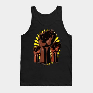 Black Power Raised Fists Symbols Slogan on Abstract yellow sun Tank Top